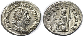 Römische Münzen, MÜNZEN DER RÖMISCHEN KAISERZEIT. ROM. PHILIPPUS I. ARABS. Antoninianus 244-247 n. Chr. Silber. 4,13 g. RIC 44b. Stempelglanz