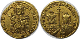 Byzantinische Münzen. Basilius I. (867-886 n. Chr) und Constantinus. AV Solidus 868-879 n. Chr., Constantinopolis (4,31 g). Vs.: Christus thront v. v....