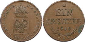 RDR – Habsburg – Österreich, KAISERREICH ÖSTERREICH. Franz II. (I.) (1792-1835). 1 Kreuzer 1816 A. Kupfer. Vorzüglich