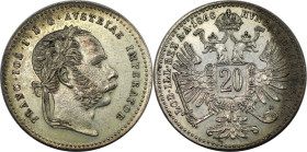 RDR – Habsburg – Österreich, KAISERREICH ÖSTERREICH. Österreich Ungarn. Franz Joseph I. (1848-1916). 20 Kreuzer 1868. 2,70 g. 0.500 Silber. 0.04 OZ. K...
