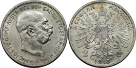 RDR – Habsburg – Österreich, KAISERREICH ÖSTERREICH. Österreich-Ungarn. Franz Joseph I. (1848-1916). 2 Kronen 1913. Jaeger 384. Silber. Fast Stempelgl...