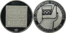 RDR – Habsburg – Österreich, REPUBLIK ÖSTERREICH. XII Olympische Winterspiele, Innbruck 1976 - Bergiselschanze. 100 Schilling 1976. 24,0 g. 0.640 Silb...