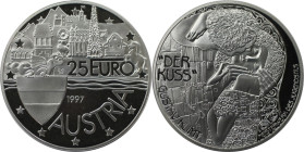 RDR – Habsburg – Österreich, REPUBLIK ÖSTERREICH. DER KUSS von KLIMT. Medaille "25 Euro" 1997. Silber. KM # M14. Polierte Platte