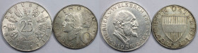 RDR – Habsburg – Österreich, Lots und Sammlungen. 10 Schilling 1972, KM 2882. 25 Schilling 1958, KM 2884. Lot von 2 Münzen. Silber. Vorzüglich