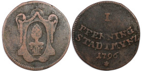 Altdeutsche Münzen und Medaillen, AUGSBURG. Reichsstadt. 1 Pfennig 1796. Kupfer. KM 189. Sehr Schön