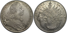 Altdeutsche Münzen und Medaillen, BAYERN / BAVARIA. Maximilian III. Joseph (1745-1777). Madonnentaler 1774 A, Amberg. Silber. KM 519.2, Dav. 1954. Vor...