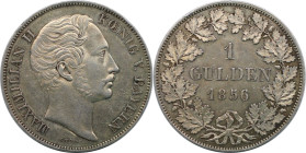 Altdeutsche Münzen und Medaillen, BAYERN / BAVARIA. Maximilian II. Joseph (1848-1864). Gulden 1856. Silber. Jaeger 82, AKS 151. Vorzüglich. Kratzer