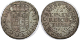 Altdeutsche Münzen und Medaillen, BRANDENBURG IN PREUSSEN. Friedrich III. (1688-1701). 1/12 Taler 1691 ICS, Magdeburg. Silber. 3.38 g. Sehr schön+