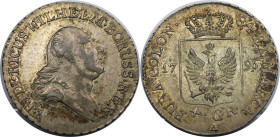 Altdeutsche Münzen und Medaillen, BRANDENBURG IN PREUSSEN. Friedrich Wilhelm II. (1786-1797). 4 Groschen (1/6 Taler) 1796 A, Berlin. Silber. 5,31 g. J...