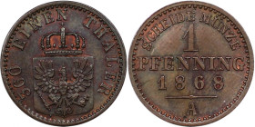 Altdeutsche Münzen und Medaillen, BRANDENBURG IN PREUSSEN. Wilhelm I. (1861-1888). 1 Pfennig 1868 A. Kupfer. KM 480. Stempelglanz