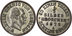 Altdeutsche Münzen und Medaillen, BRANDENBURG IN PREUSSEN. Wilhelm I. (1861-1888). 1/2 Silbergroschen 1872 A. Jaeger 88, AKS 104. Vorzüglich-Stempelgl...