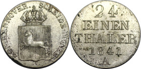 Altdeutsche Münzen und Medaillen, BRAUNSCHWEIG - CALENBERG - HANNOVER. Ernst August (1837-1851). 1/24 Taler 1841 A. Billon. KM 178.3. Stempelglanz