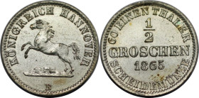 Altdeutsche Münzen und Medaillen, BRAUNSCHWEIG - CALENBERG - HANNOVER. Georg V. (1851-1866). 1/2 Groschen 1865 B. Billon. KM 235. Stempelglanz
