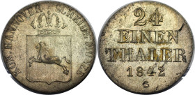 Altdeutsche Münzen und Medaillen, BRAUNSCHWEIG - CALENBERG - HANNOVER. Ernst August (1837-1851). 1/24 Taler 1842 S. Billon. KM 178.2. Vorzüglich-stemp...