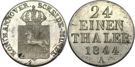 Altdeutsche Münzen und Medaillen, BRAUNSCHWEIG - CALENBERG - HANNOVER. Ernst August (1837-1851). 1/24 Taler 1844 A. Billon. KM 178.3. Fast Stempelglan...