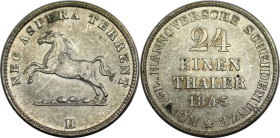 Altdeutsche Münzen und Medaillen, BRAUNSCHWEIG - CALENBERG - HANNOVER. Ernst August (1837-1851). 1/24 Taler 1845 B. Billon. KM 203. Stempelglanz. Kl.K...