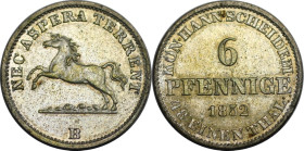 Altdeutsche Münzen und Medaillen, BRAUNSCHWEIG - CALENBERG - HANNOVER. George V. (1851-1866). 6 Pfennig 1852 B. KM 218. Stempelglanz