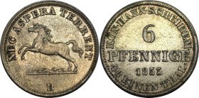 Altdeutsche Münzen und Medaillen, BRAUNSCHWEIG - CALENBERG - HANNOVER. George V. (1851-1866). 6 Pfennig 1855 B. KM 218. Stempelglanz