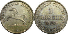 Altdeutsche Münzen und Medaillen, BRAUNSCHWEIG - LÜNEBURG - CALENBERG - HANNOVER. Georg V. (1851-1866). 1 Groschen 1858 B. Billon. KM 236. Stempelglan...