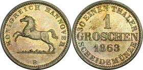 Altdeutsche Münzen und Medaillen, BRAUNSCHWEIG - LÜNEBURG - CALENBERG - HANNOVER. Georg V. (1851-1866). 1 Groschen 1863 B. Billon. KM 236. Stempelglan...