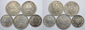 Deutsche Münzen und Medaillen ab 1871, REICHSKLEINMÜNZEN, Lots und Sammlungen. 1/2 Mark 1906 A, J.16. (Vz). 1/2 Mark 1914 A J.16 (Ss-vz). 1 Mark 1874 ...