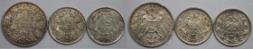 Deutsche Münzen und Medaillen ab 1871, REICHSKLEINMÜNZEN, Lots und Sammlungen. 2 x 1/2 Mark 1911 A, 1914 A (Ss-vz). 1 Mark 1912 A. Lot von 3 Münzen. J...