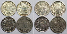 Deutsche Münzen und Medaillen ab 1871, REICHSKLEINMÜNZEN, Lots und Sammlungen. 10 Pfenning 1914 A (Vz). 1/2 Mark 1915 F (Vz). 1/2 Mark 1916 D (Vz-st)....