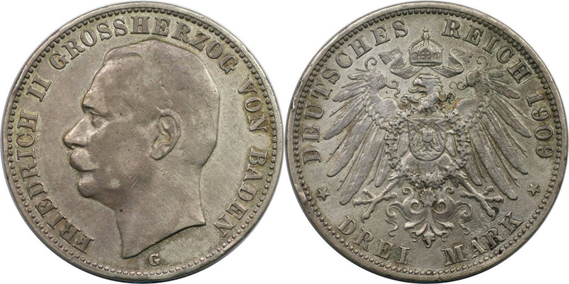 Deutsche Münzen und Medaillen ab 1871, REICHSSILBERMÜNZEN, Baden, Friedrich II. ...