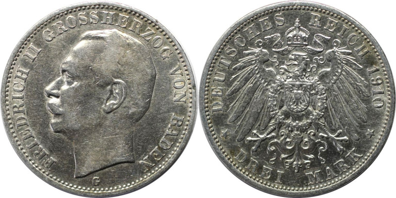 Deutsche Münzen und Medaillen ab 1871, REICHSSILBERMÜNZEN, Baden, Friedrich II. ...