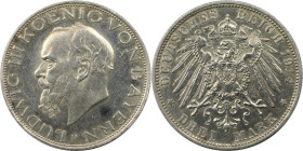 Deutsche Münzen und Medaillen ab 1871, REICHSSILBERMÜNZEN, Bayern. Ludwig III. (1913-1918). 3 Mark 1914 D, Silber. Jaeger 52. Vorzüglich-Stempelglanz....