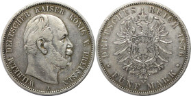 Deutsche Münzen und Medaillen ab 1871, REICHSSILBERMÜNZEN, Preußen, Wilhelm I. (1861-1888). 5 Mark 1876 A. Silber. Jaeger 97A. Sehr schön