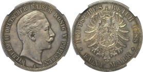 Deutsche Münzen und Medaillen ab 1871, REICHSSILBERMÜNZEN, Preußen. Wilhelm II. (1888-1918). 5 Mark 1888 A. Silber. Jaeger 101. NGC AU-58