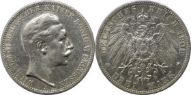 Deutsche Münzen und Medaillen ab 1871, REICHSSILBERMÜNZEN, Preußen, Wilhelm II. (1888-1918). 3 Mark 1908 A. Silber. Jaeger 103. Vorzüglich