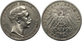 Deutsche Münzen und Medaillen ab 1871, REICHSSILBERMÜNZEN, Preußen, Wilhelm II. (1888-1918). 3 Mark 1909 A. Silber. Jaeger 103. Vorzüglich