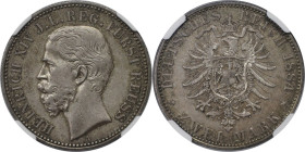 Deutsche Münzen und Medaillen ab 1871, REICHSSILBERMÜNZEN. Reuß. Jungere Linie. Heinrich XIV. (1867-1913). 2 Mark 1884 A. Silber. Jaeger 120. NGC AU 5...