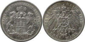 Deutsche Münzen und Medaillen ab 1871, REICHSSILBERMÜNZEN, Hamburg. 3 Mark 1913 J. Silber. Jaeger 64. Vorzüglich