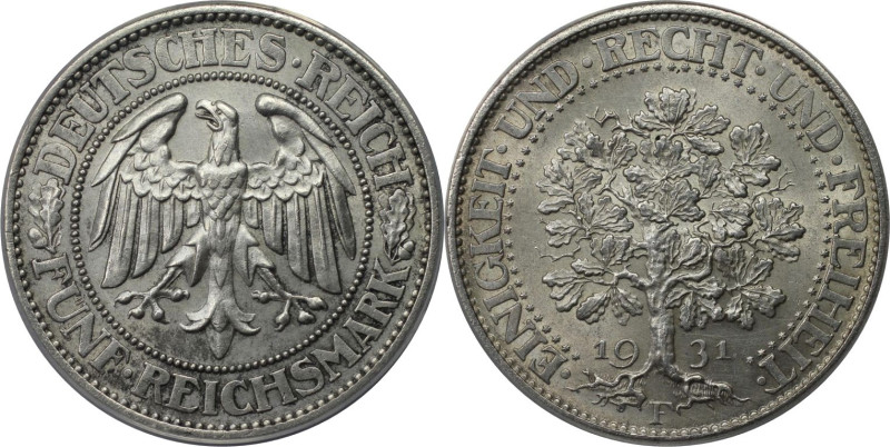 Deutsche Münzen und Medaillen ab 1871, WEIMARER REPUBLIK. Eichbaum. 5 Reichsmark...