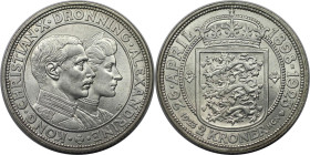 Europäische Münzen und Medaillen, Dänemark / Denmark. Christian X. & Alexandrine. Silberhochzeit. 2 Kroner 1923. 15,0 g. 0.800 Silber. 0.39 OZ. KM 821...