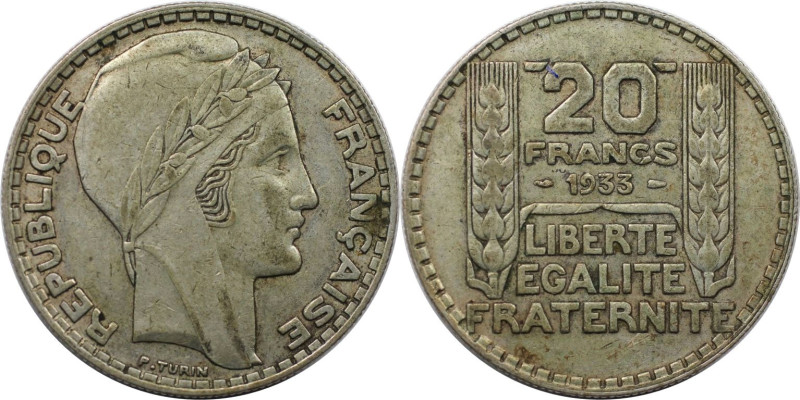 Europäische Münzen und Medaillen, Frankreich / France. 20 Francs 1933. Silber. K...