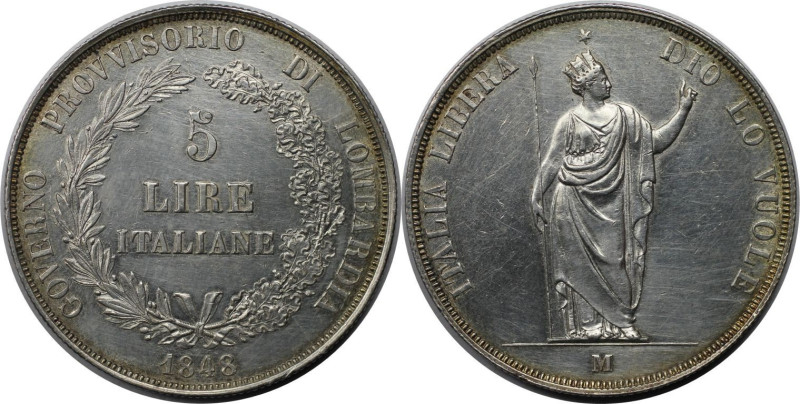 Europäische Münzen und Medaillen, Italien / Italy. LOMBARDY-VENETIA. 5 Lire 1848...