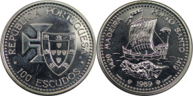 Europäische Münzen und Medaillen, Portugal. Entdeckung von Madeira und Porto Santo. 100 Escudos 1989. 21,0 g. 0.925 Silber. 0.62 OZ. KM 647a. Polierte...
