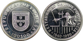 Europäische Münzen und Medaillen, Portugal. 350. Jahrestag - Wiederherstellung der Unabhängigkeit Portugals. 100 Escudos 1990. 18,50 g. 0.925 Silber. ...