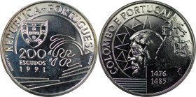 Europäische Münzen und Medaillen, Portugal. Christoph Kolumbus. 200 Escudos 1991. 26,50 g. 0.925 Silber. 0.79 OZ. KM 658a. Polierte Platte