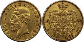 Europäische Münzen und Medaillen, Rumänien / Romania. Carol I. 20 Lei 1883, Bucharest. Gold. KM #?20. Vorzüglich