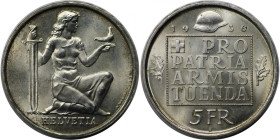 Europäische Münzen und Medaillen, Schweiz / Switzerland. Eidgenössische Wehranleihe. 5 Franken 1936 B. 15,0 g. 0.835 Silber. 0.40 OZ. KM 41. Stempelgl...