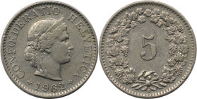 Europäische Münzen und Medaillen, Schweiz / Switzerland. 5 Rappen 1962. Kupfer-Nickel. KM 26. Sehr schön-vorzüglich