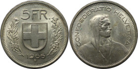 Europäische Münzen und Medaillen, Schweiz / Switzerland. 5 Franken 1966. 15,0 g. 0.835 Silber. 0.40 OZ. KM 40. Fast Stempelglanz