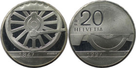 Europäische Münzen und Medaillen, Schweiz / Switzerland. 150 Jahre Schweizerische Bahnen. 20 Franken 1997 B. 20,0 g. 0.835 Silber. 0.54 OZ. KM 78. Ste...