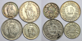 Europäische Münzen und Medaillen, Schweiz / Switzerland, Lots und Sammlungen. 1/2 Franken 1907 (Ss), 1/2 Franken 1957 (Fast Vz), 1 Franken 1945 (Ss-Vz...