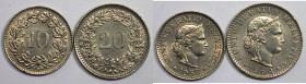 Europäische Münzen und Medaillen, Schweiz / Switzerland, Lots und Sammlungen. 10 Rappen 1957, 20 Rappen 1964. Lot von 2 Münzen. Kupfer-Nickel. KM 27, ...